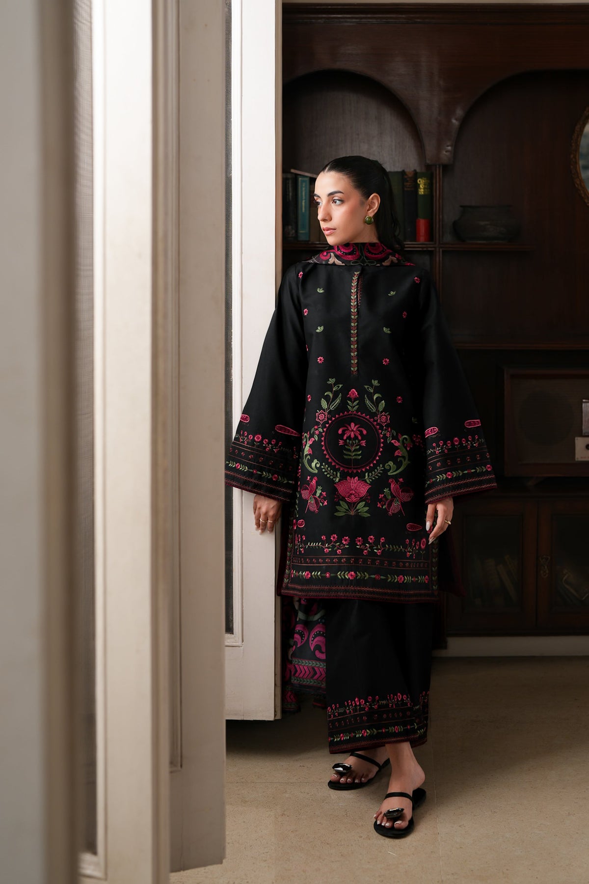 Elbellara Fully Embroidered Khaddar 3-Piece Suit Skylight Black