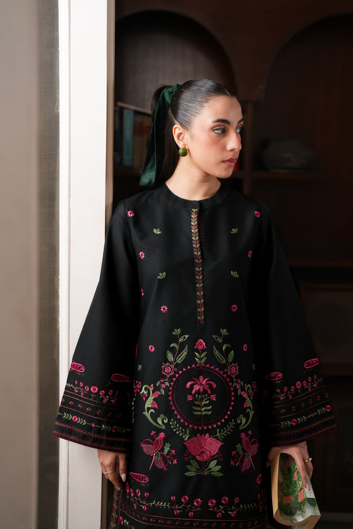 Elbellara Fully Embroidered Khaddar 3-Piece Suit Skylight Black