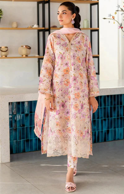Baroque EMBROIDERED Unstitched Lawn 3 Pcs UF-4099 Peach