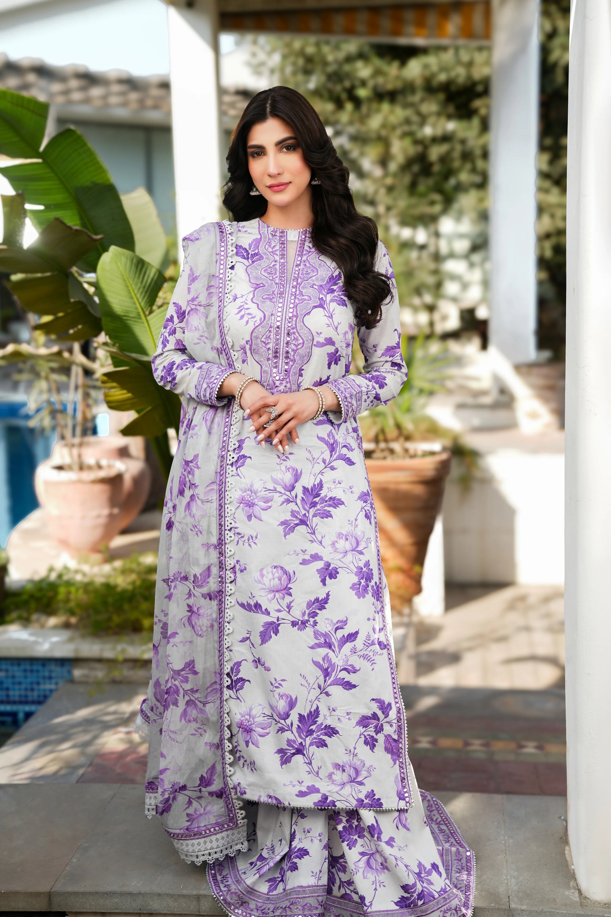 Aneela Hit Lailac Embroidered 3Pcs Suit | Aneela-Lailac
