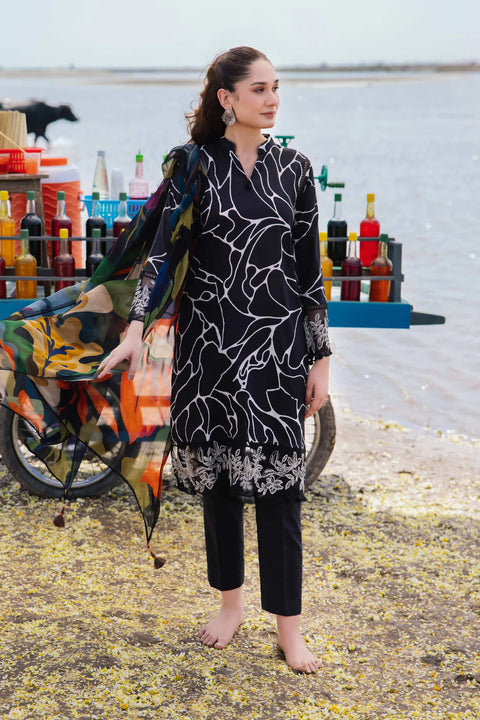 Maria B M.Print Unstitched Printed Lawn 3Pcs 404-B  Planblack