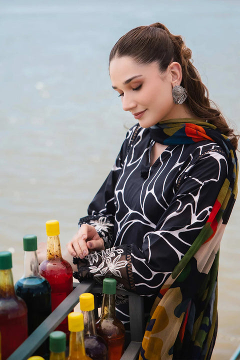 Maria B M.Print Unstitched Printed Lawn 3Pcs 404-B  Planblack
