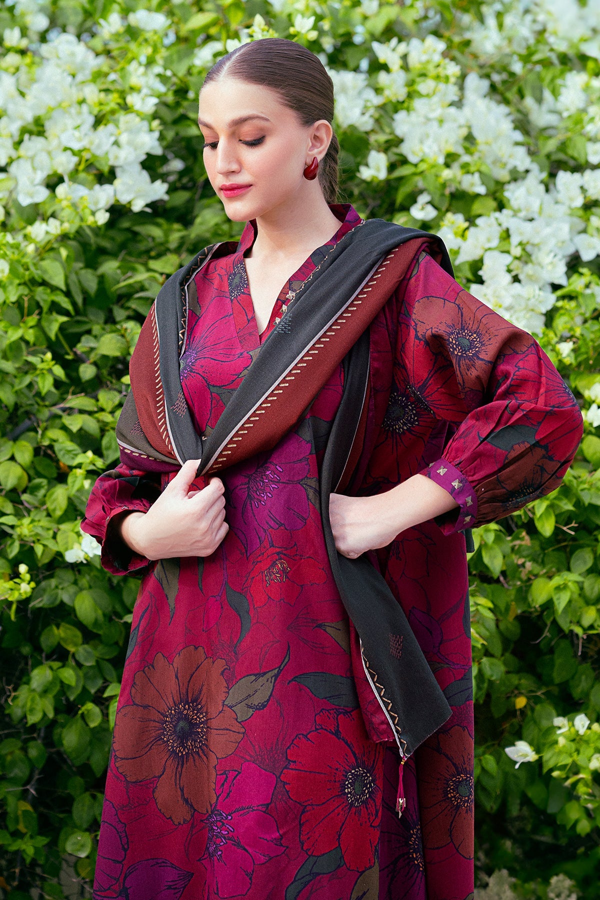 Maria B M Print Khaddar کھ ر Printed 3Pcs  baroqueVisUF-782RED