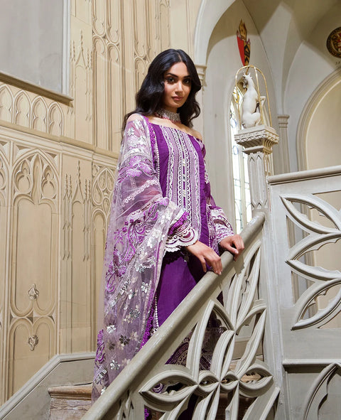 VISCOSE SILK LUXURY UNSTITCHED 3PCS | EMBROIDED PATCHES HEAVY WORKED SW-08-ESMA