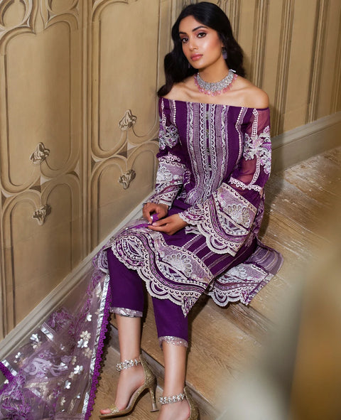 VISCOSE SILK LUXURY UNSTITCHED 3PCS | EMBROIDED PATCHES HEAVY WORKED SW-08-ESMA