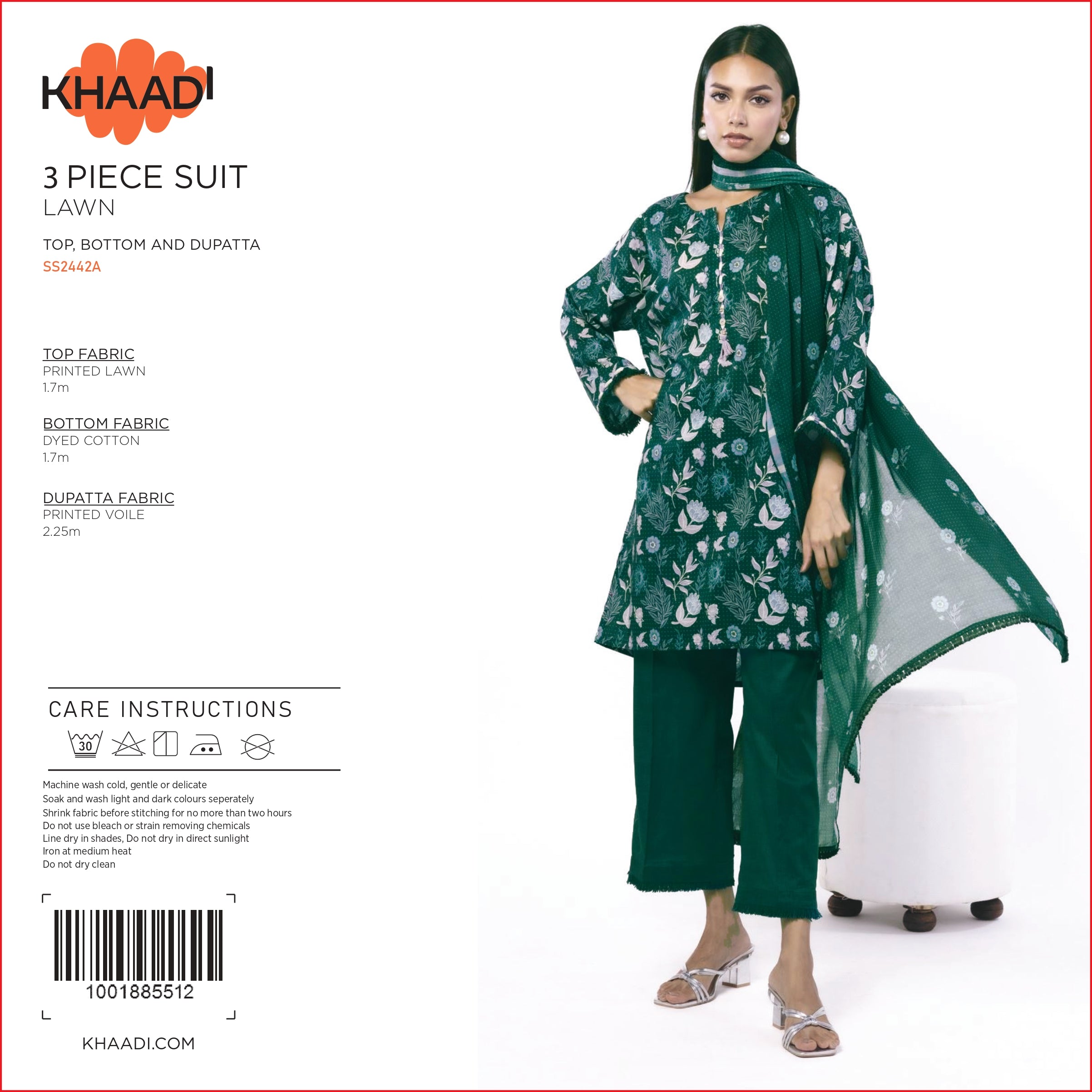 Khaadi Printed Lawn 3PC With Voil Dupatta 001764
