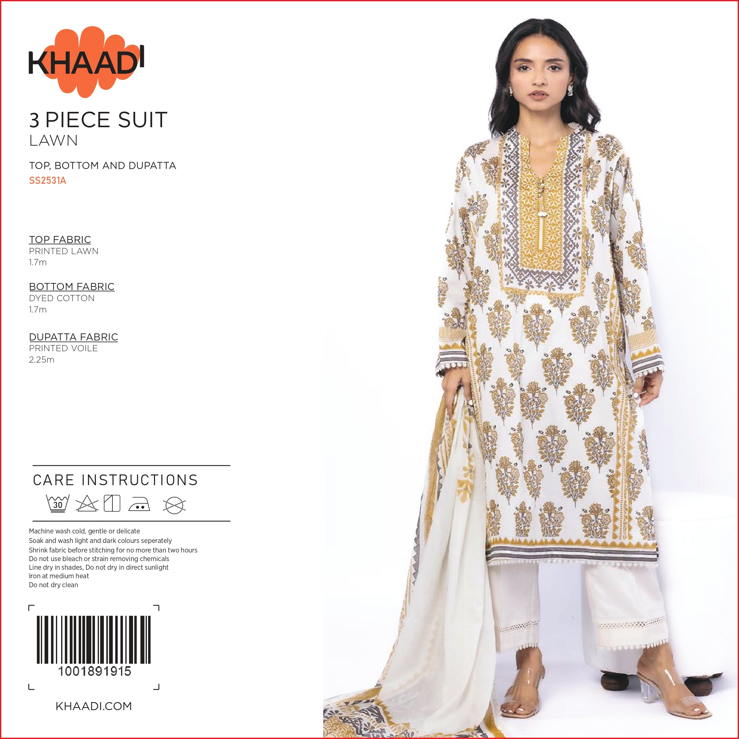 Khaadi Printed Lawn 3PC With Voil Dupatta 001765