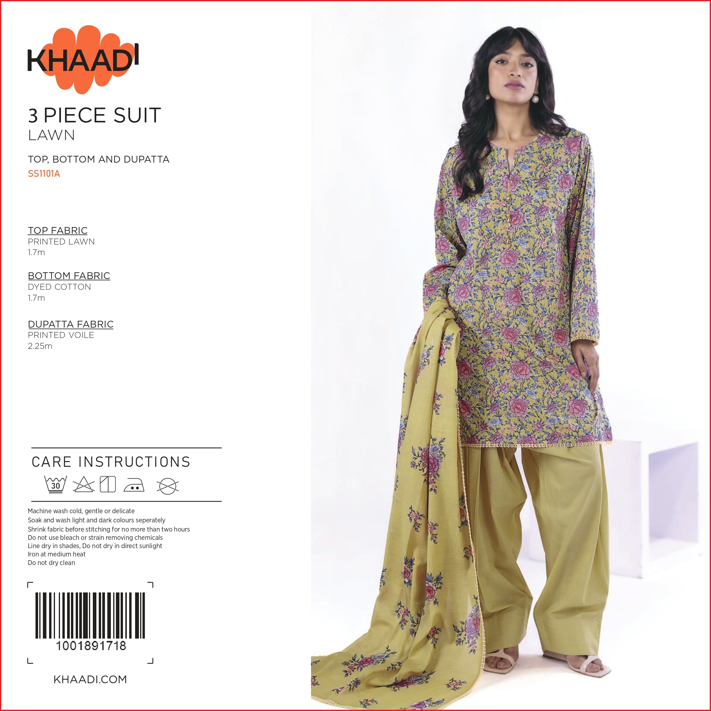Khaadi Printed Lawn 3PC With Voil Dupatta 001766