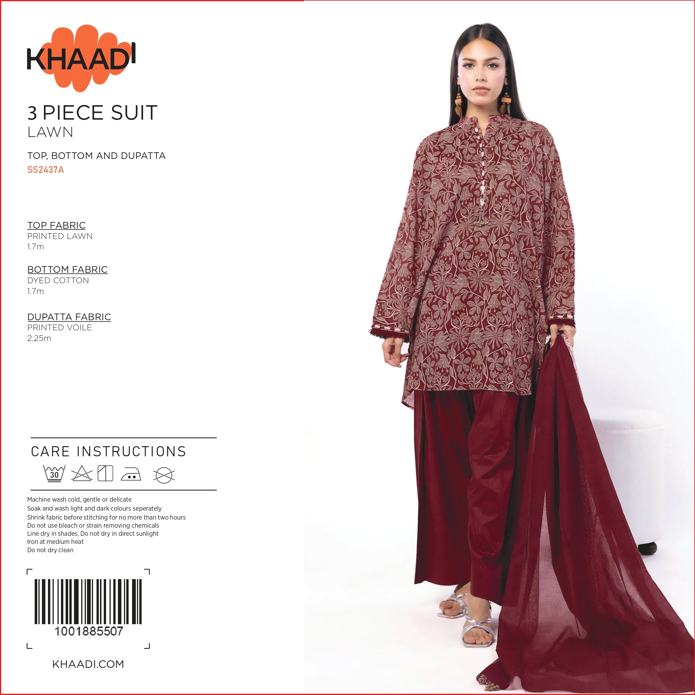 Khaadi Printed Lawn 3PC With Voil Dupatta 001768
