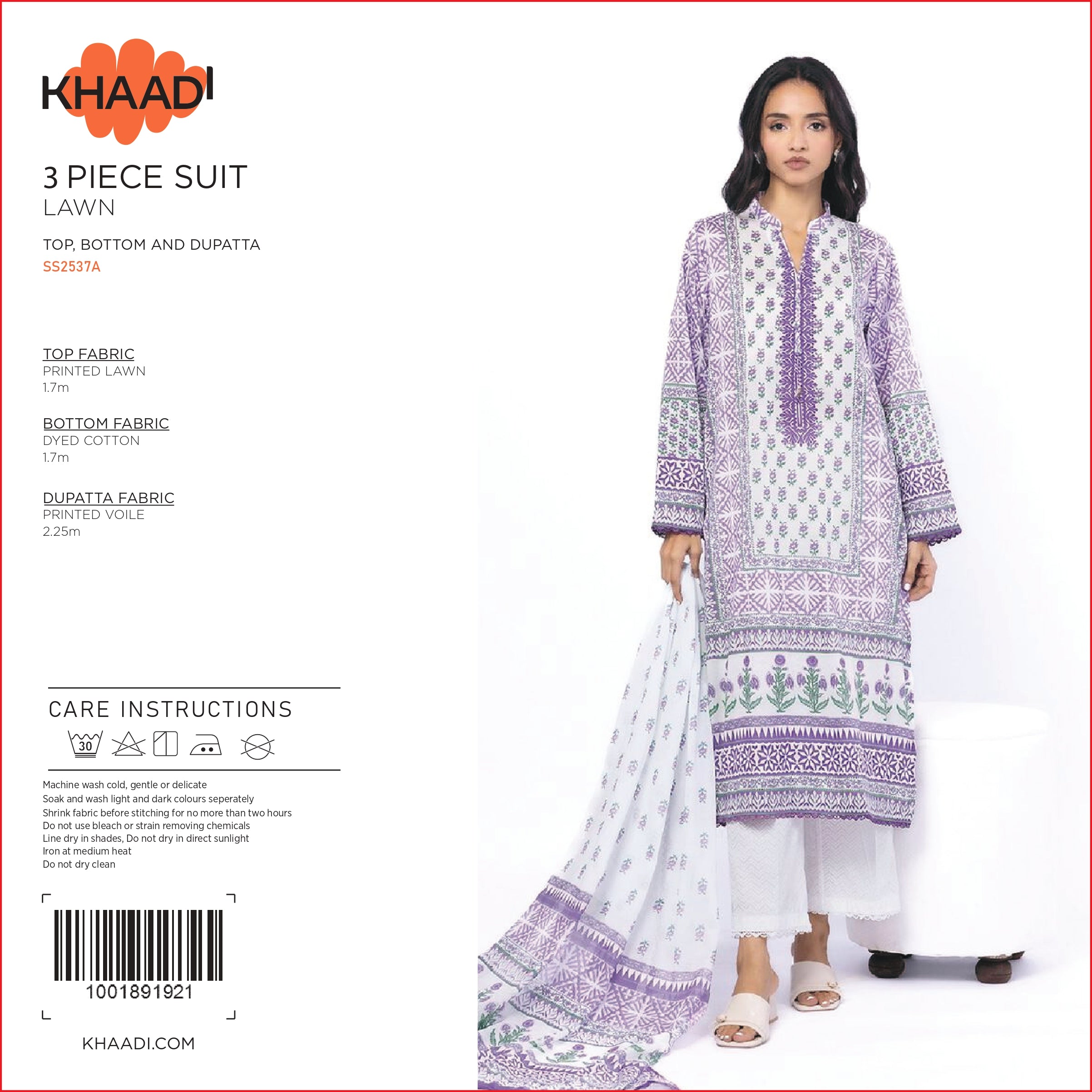 Khaadi Printed Lawn 3PC With Voil Dupatta 001771