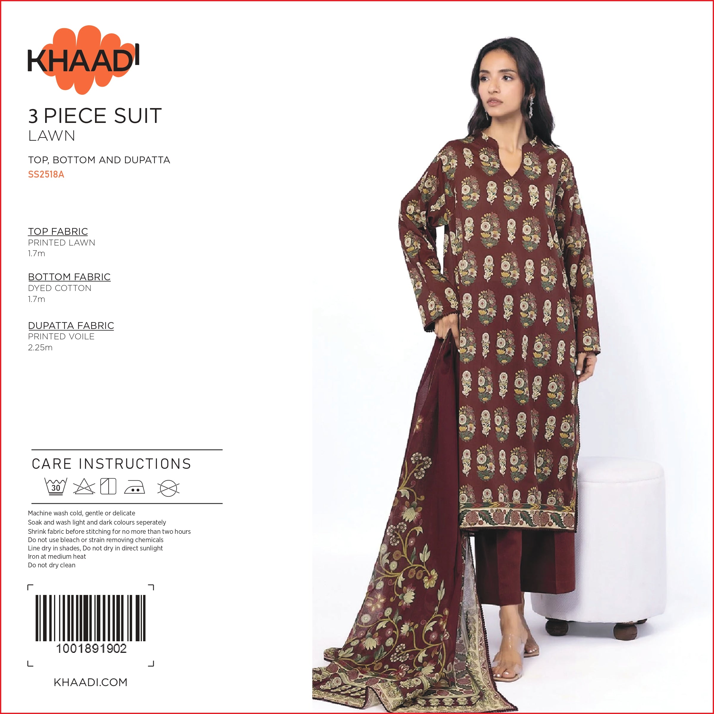 Khaadi Printed Lawn 3PC With Voil Dupatta 001772