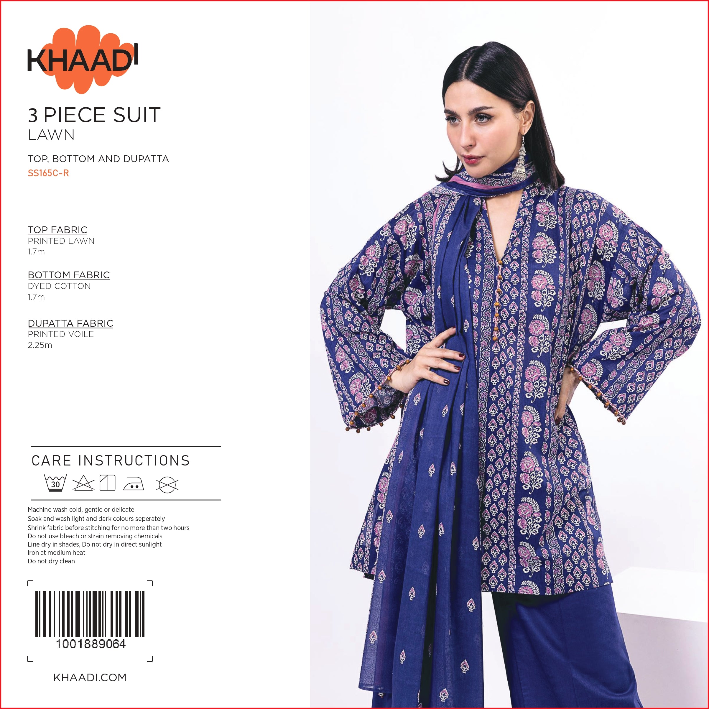 Khaadi Printed Lawn 3PC With Voil Dupatta 001773