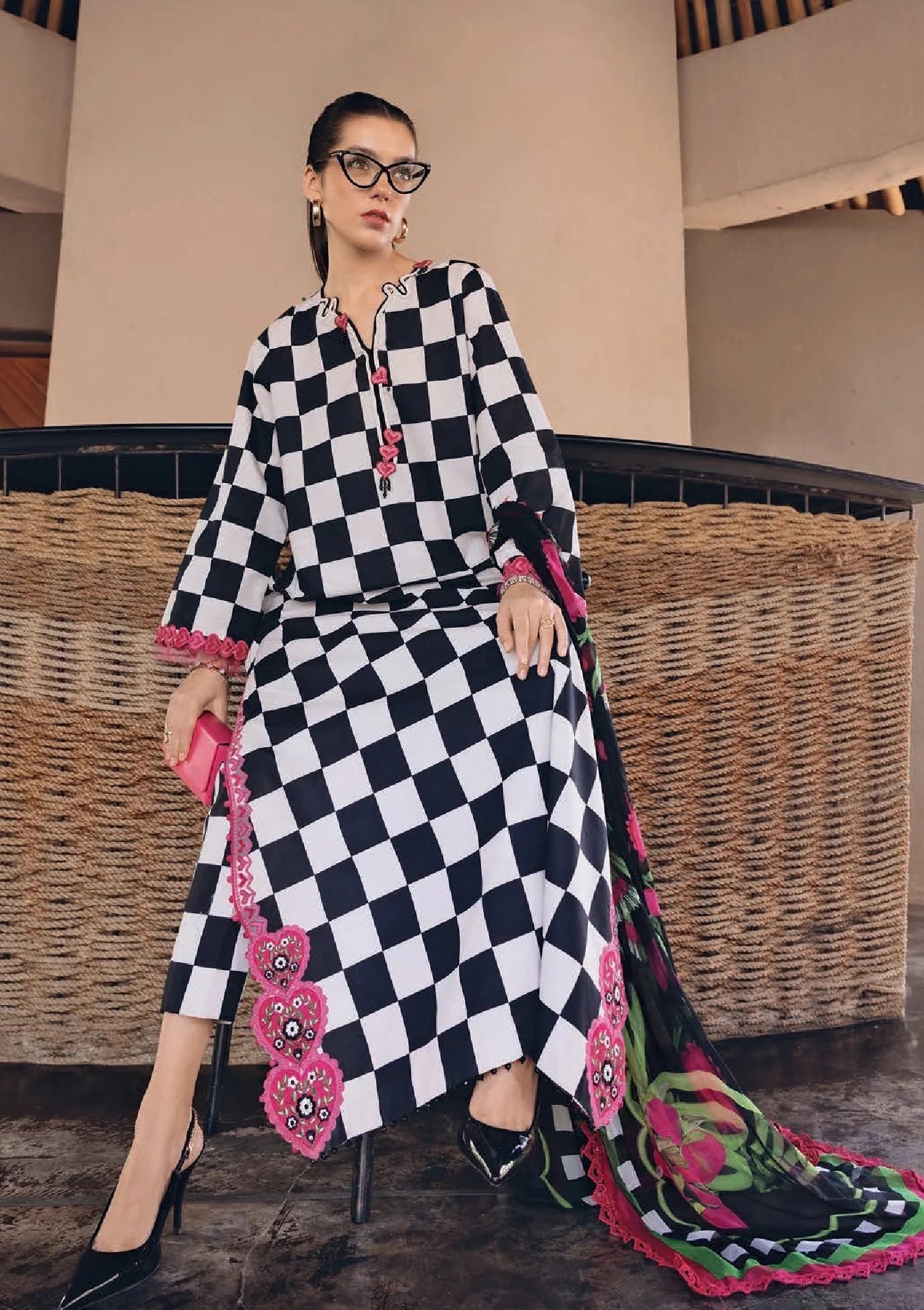 Maria B 3 Piece Unstitched Heavy Embroidered Lawn Replica Suit | BlackWhite