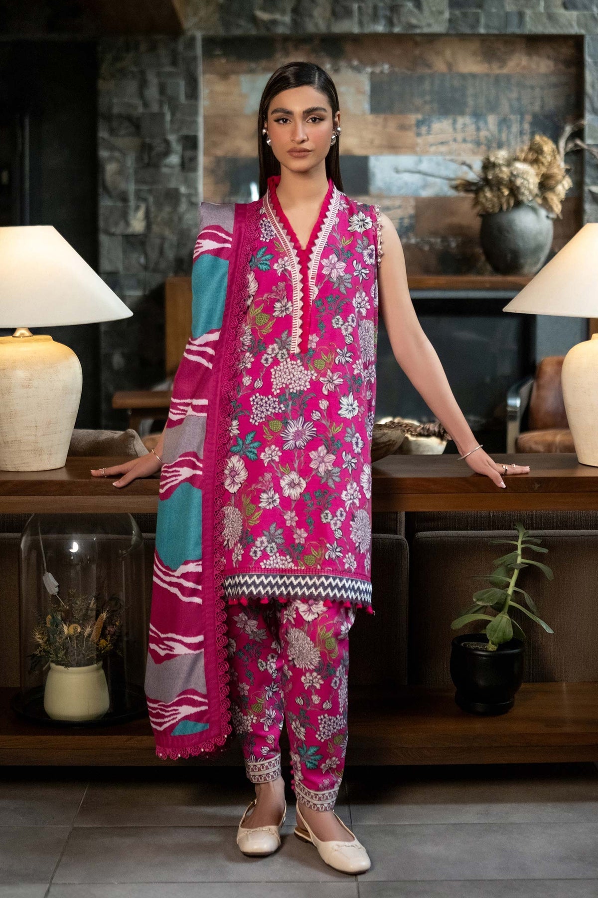 Maria B M Print Khaddar کھ ر Printed 3Pcs  MPrintpurplegr