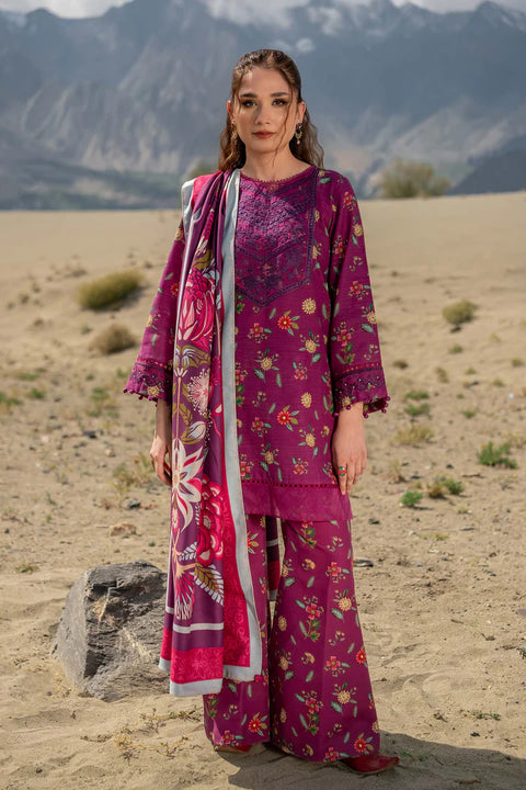 Maria B M Print Khaddar کھ ر Printed 3Pcs  mPrintpink