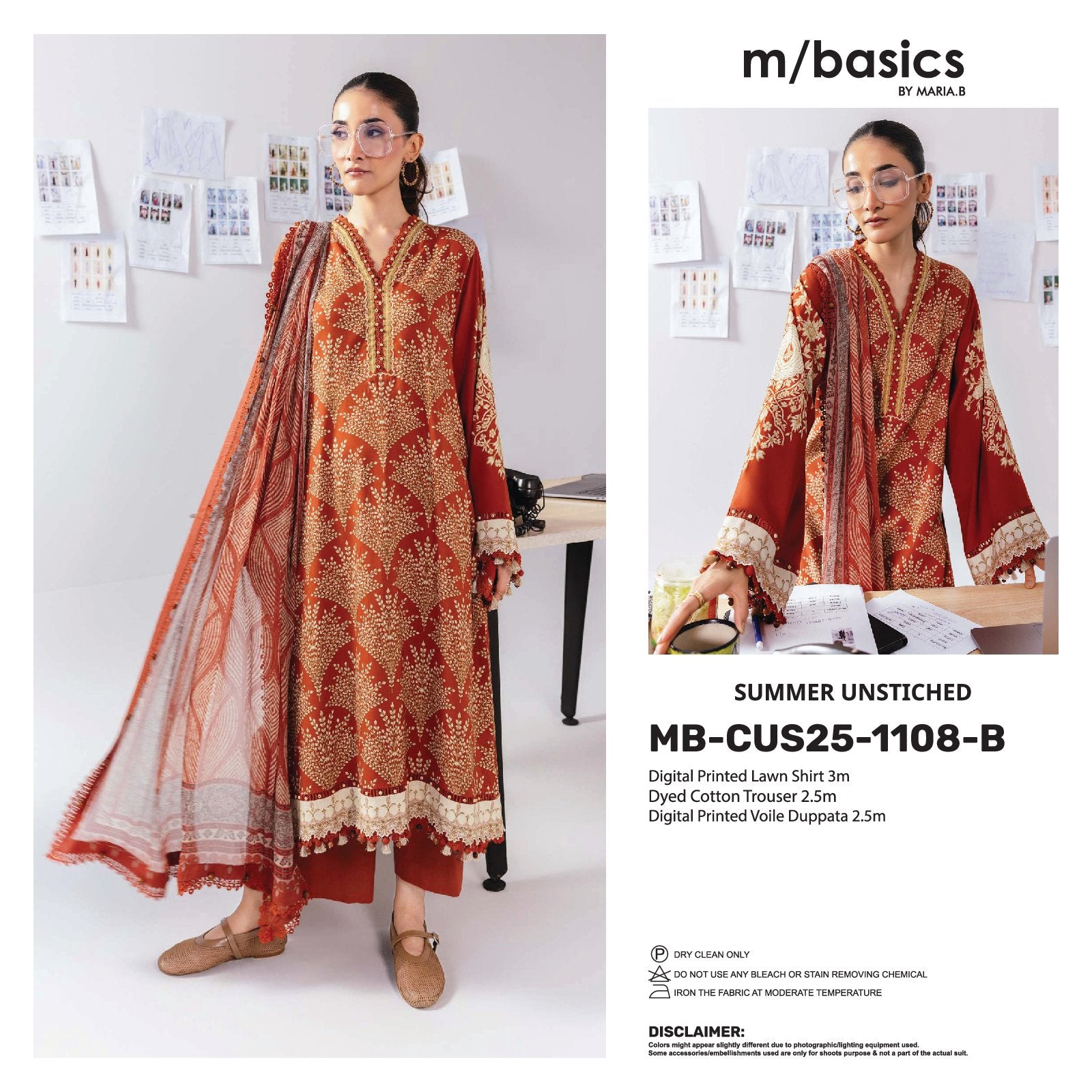Maria B M.Basics Printed Lawn Unstitched 3pcs Suit 1108-B