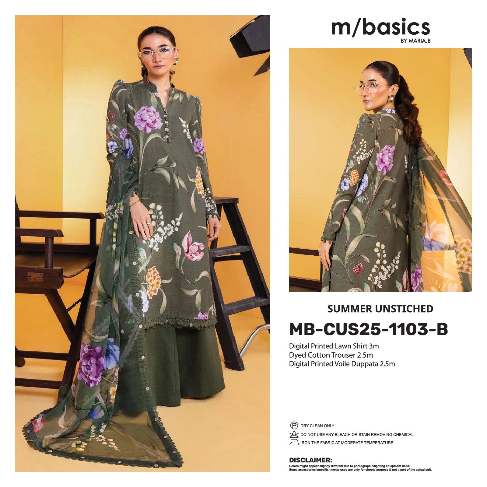 Maria B M.Basics Printed Lawn Unstitched 3pcs Suit 1103-B