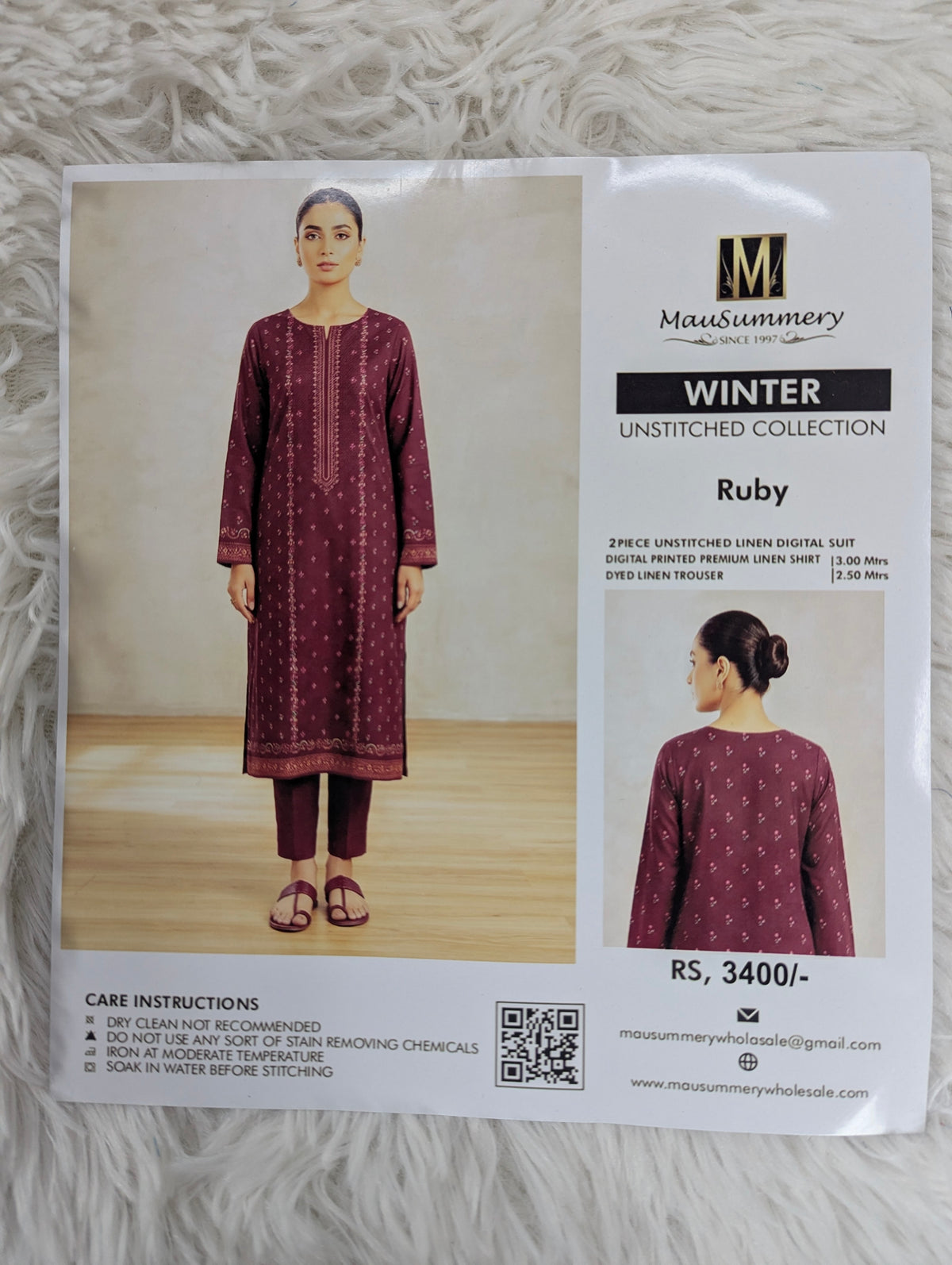 Musammary Linen Digital Suit | 2-Piece Unstitched Winter Suit  001739