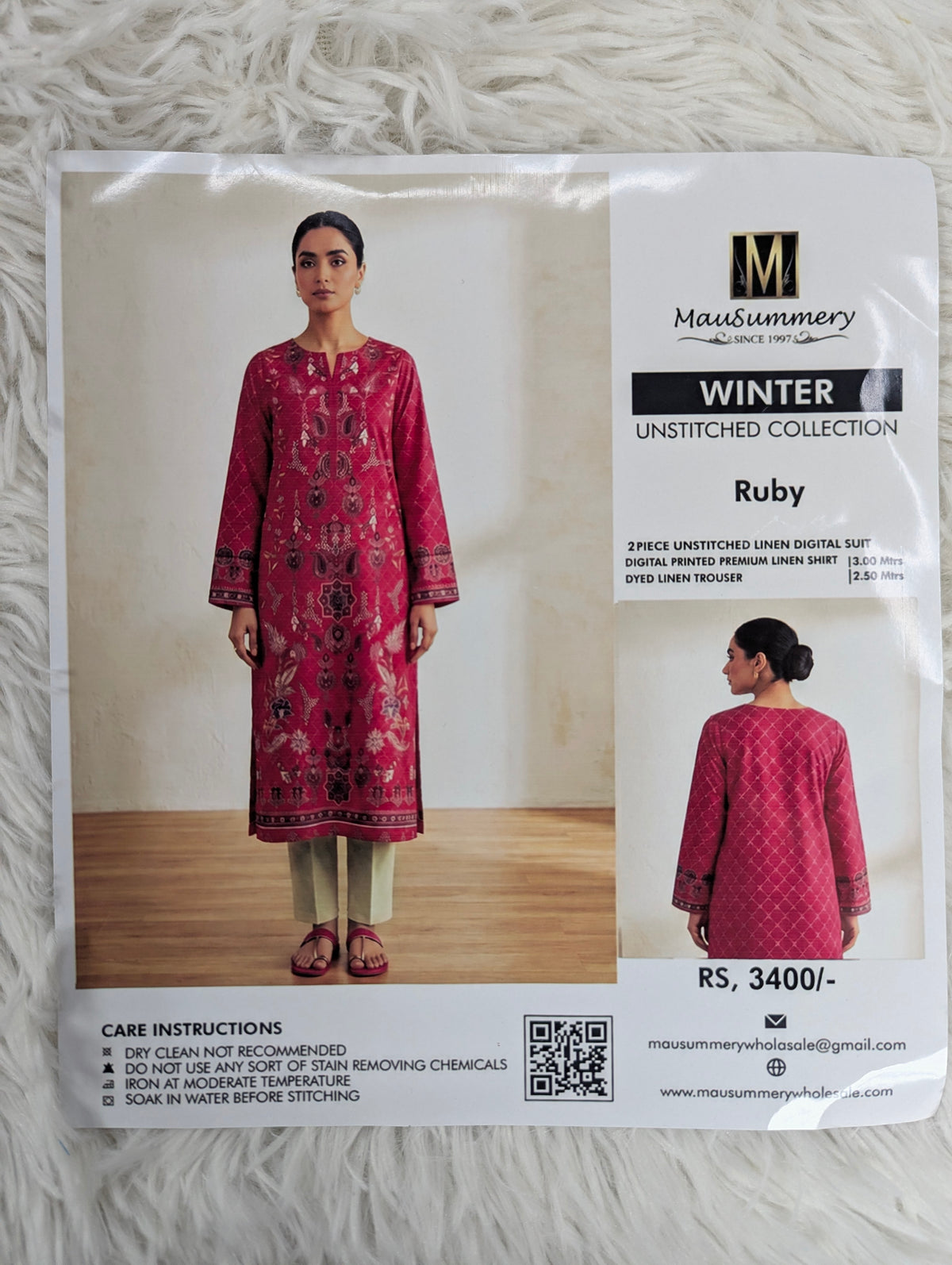 Musammary Linen Digital Suit | 2-Piece Unstitched Winter Suit  001741