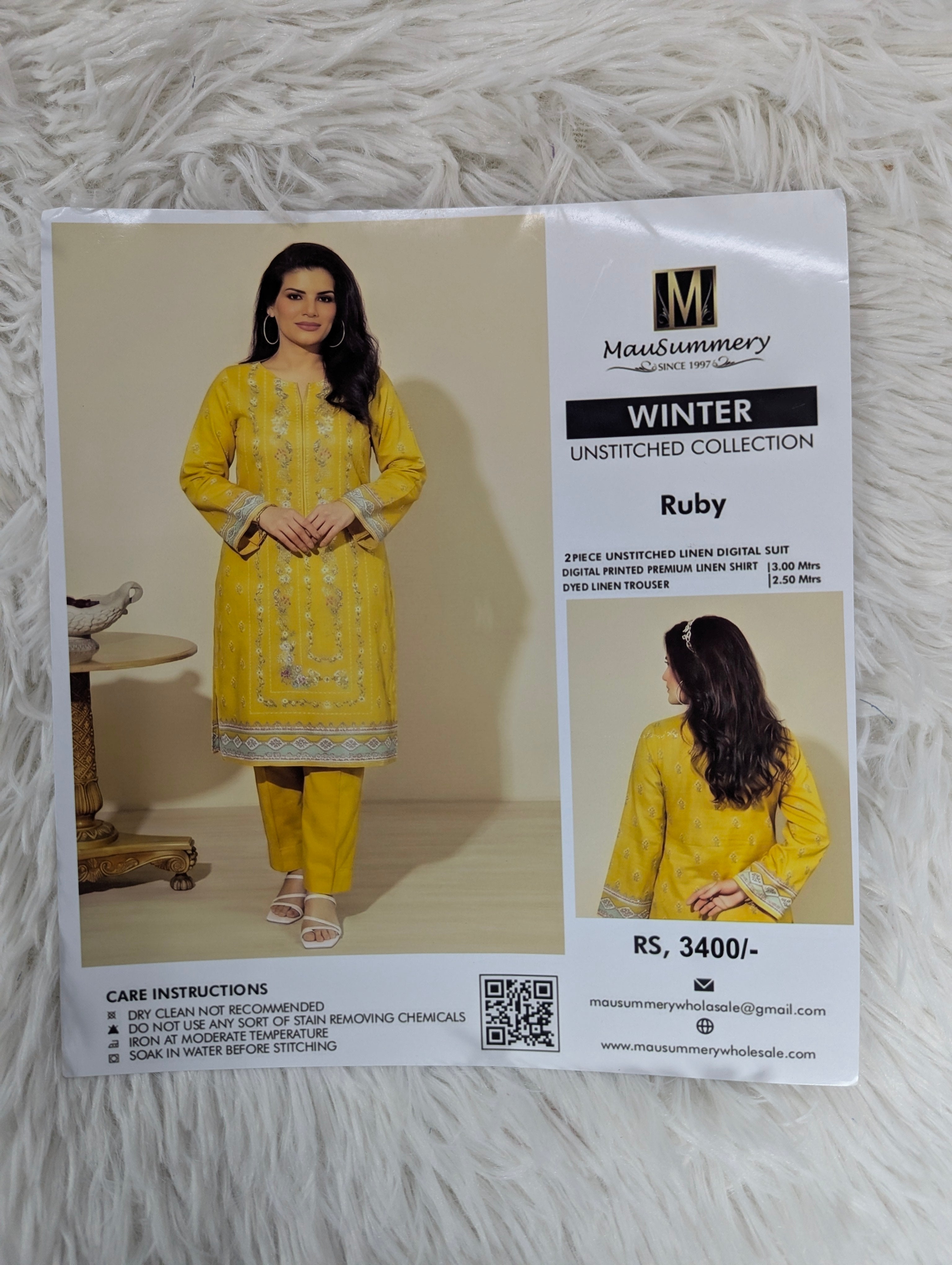 Musammary Linen Digital Suit | 2-Piece Unstitched Winter Suit  001743