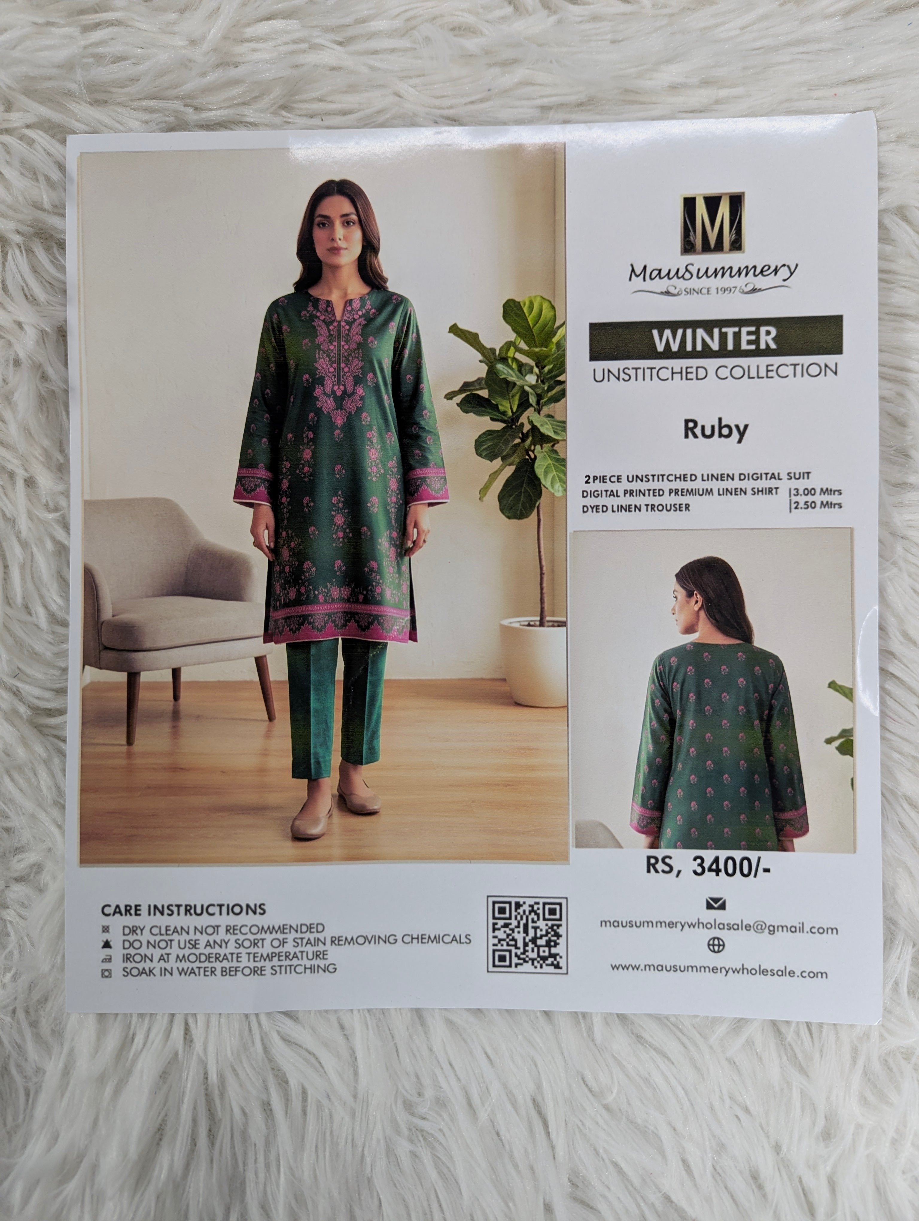 Musammary Linen Digital Suit | 2-Piece Unstitched Winter Suit  001742