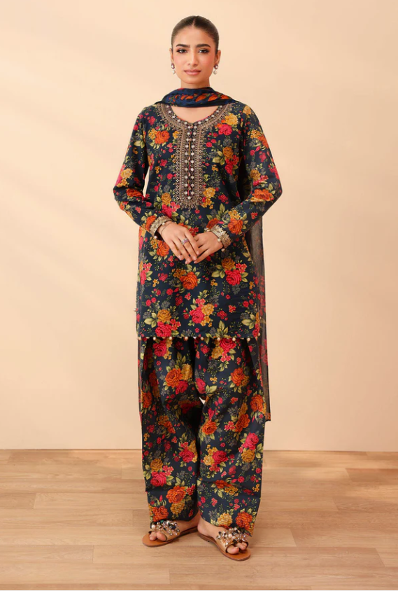 Maria B M Prints Embroidered Stitched 3Pcs Suit |  Teal