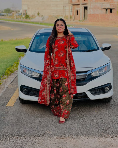 Uswa Zia Outfits Hit 3Pcs Printed Shirt Trouser Dupatta 000186
