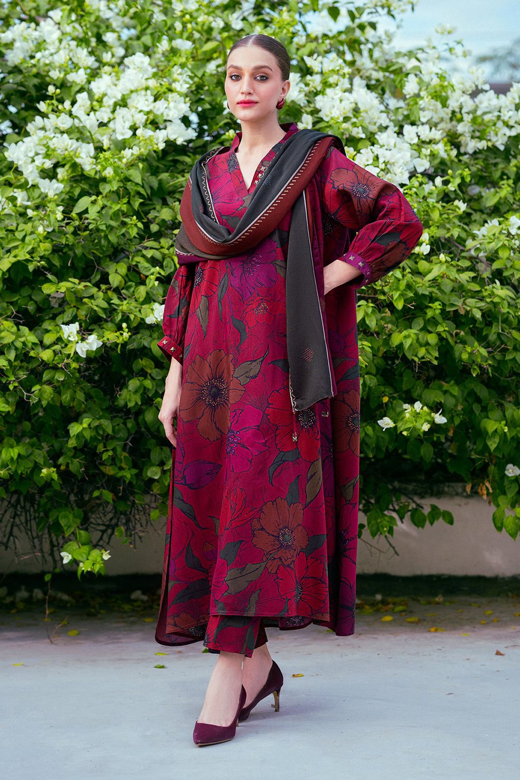 Maria B M Print Khaddar کھ ر Printed 3Pcs  baroqueVisUF-782RED