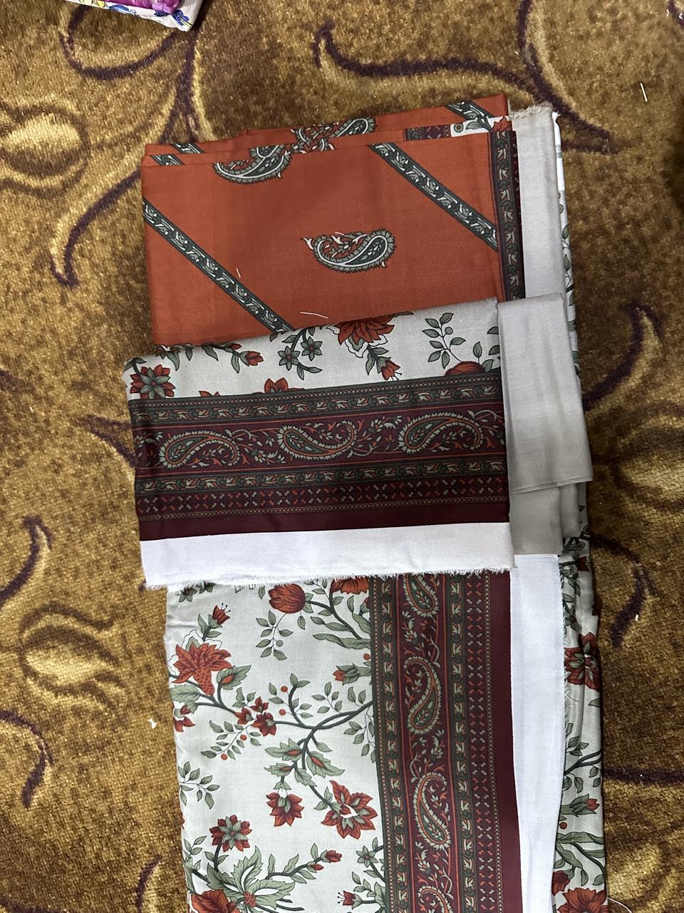 Orient Lelan Unstitched 3 Piece Suit Printed Trouser 2