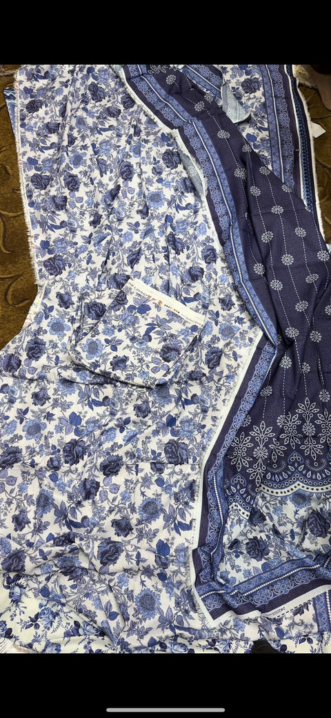 Orient Allover Karandi Heavy Danedaar 3Pcs Whiteblue Contrast