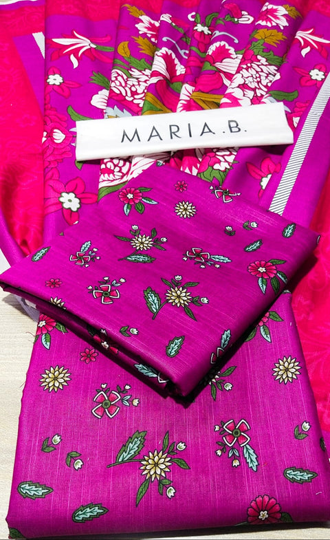 Maria B M Print Khaddar کھ ر Printed 3Pcs  mPrintpink