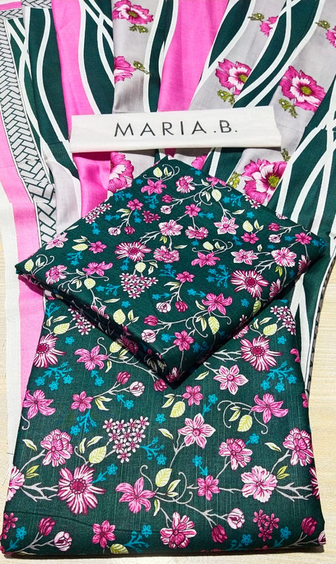 Maria B M Print Khaddar کھ ر Printed 3Pcs  MPrintgreen