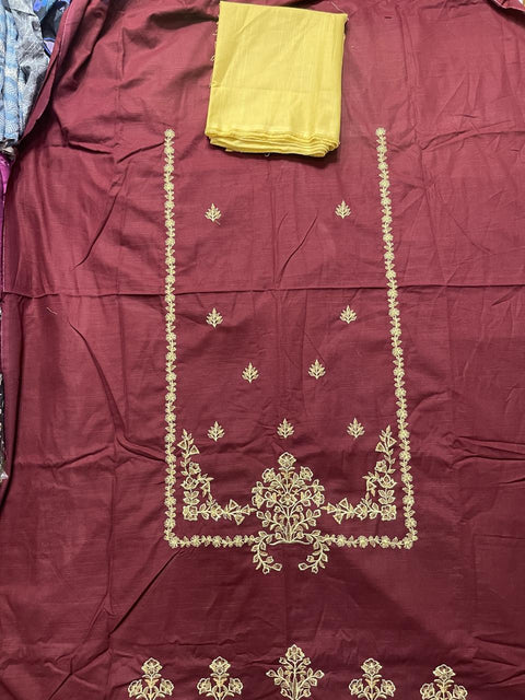 Base Thread Embroidered Khaddar Luxury 2pcs Shirt Trouser REDSKML