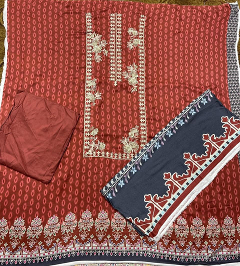 So Kamal Embroidered Linen 3Pcs Shirt Trouser Dupatta  DPL-1866