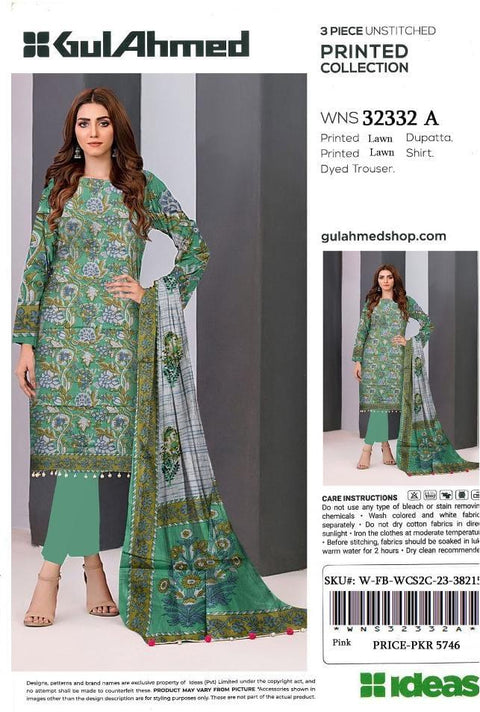 GullAhmed Unstitched Printed Lawn 3Pcs 642