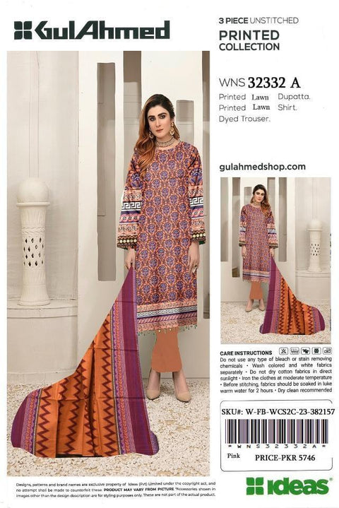 GullAhmed Unstitched Printed Lawn 3Pcs 652