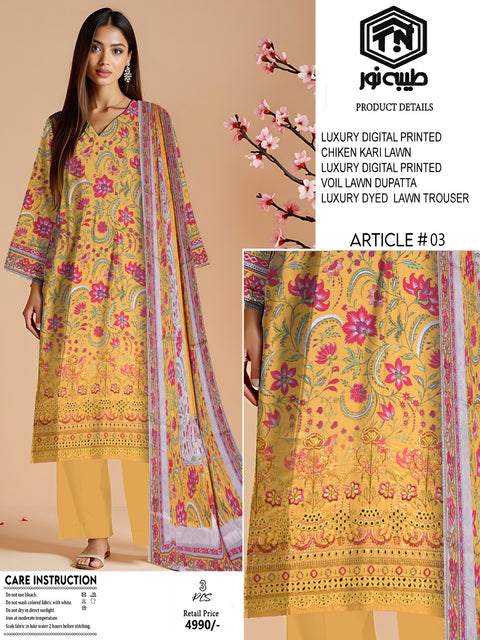 Tayyaba Noor Elegant Chikenkari Lawn Formal 3pcs Lawn Dupatta 000261