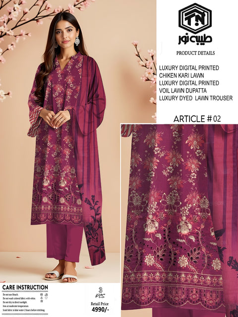 Tayyaba Noor Elegant Chikenkari Lawn Formal 3pcs Lawn Dupatta 000256