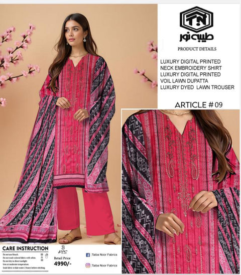 Tayyab Noor Embroidered Lawn 3-Piece Suit -Air jet Superior Lawn 000311