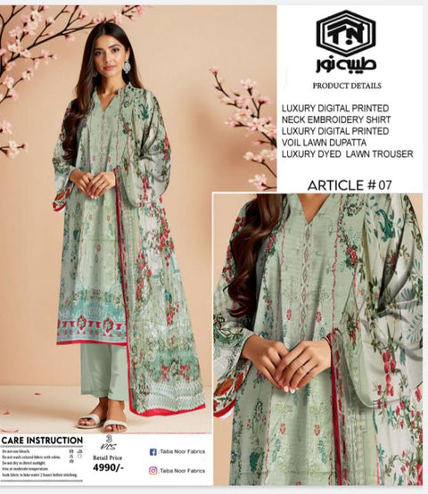 Tayyab Noor Embroidered Lawn 3-Piece Suit -Air jet Superior Lawn 000314