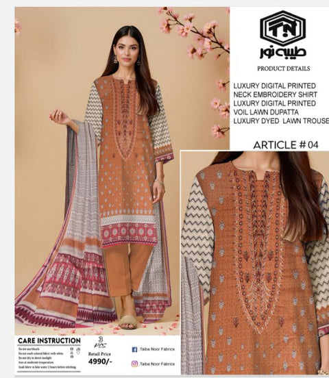 Tayyab Noor Embroidered Lawn 3-Piece Suit -Air jet Superior Lawn 000315