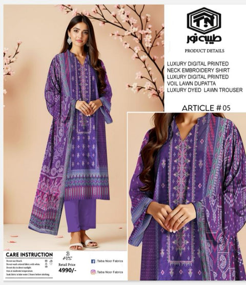 Tayyab Noor Embroidered Lawn 3-Piece Suit -Air jet Superior Lawn 000316