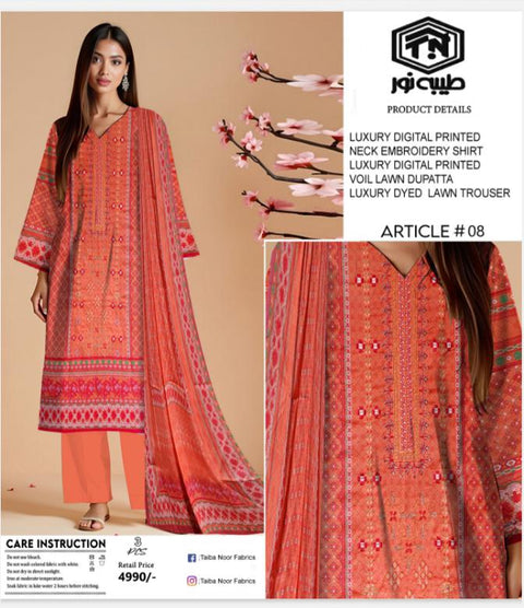 Tayyab Noor Embroidered Lawn 3-Piece Suit -Air jet Superior Lawn 000317