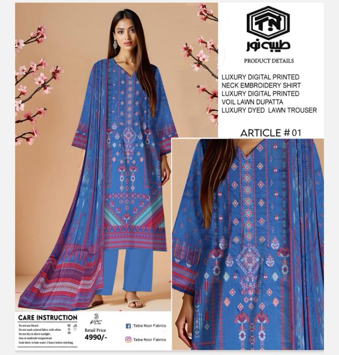 Tayyab Noor Embroidered Lawn 3-Piece Suit -Air jet Superior Lawn 000318