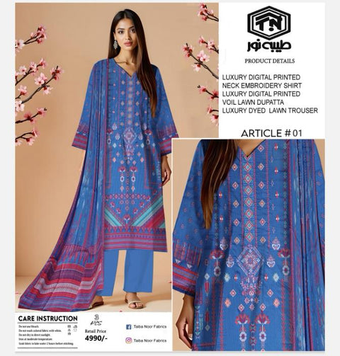 Tayyab Noor Embroidered Lawn 3-Piece Suit -Air jet Superior Lawn 000318