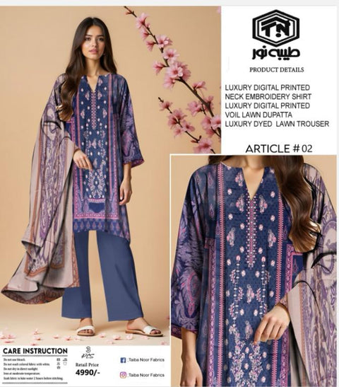 Tayyab Noor Embroidered Lawn 3-Piece Suit -Air jet Superior Lawn 000320