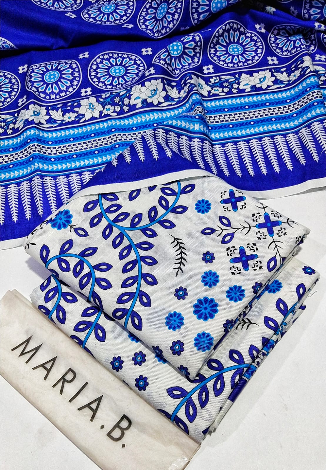 Maria B M Print Khaddar کھ ر Printed 3Pcs  MBlue