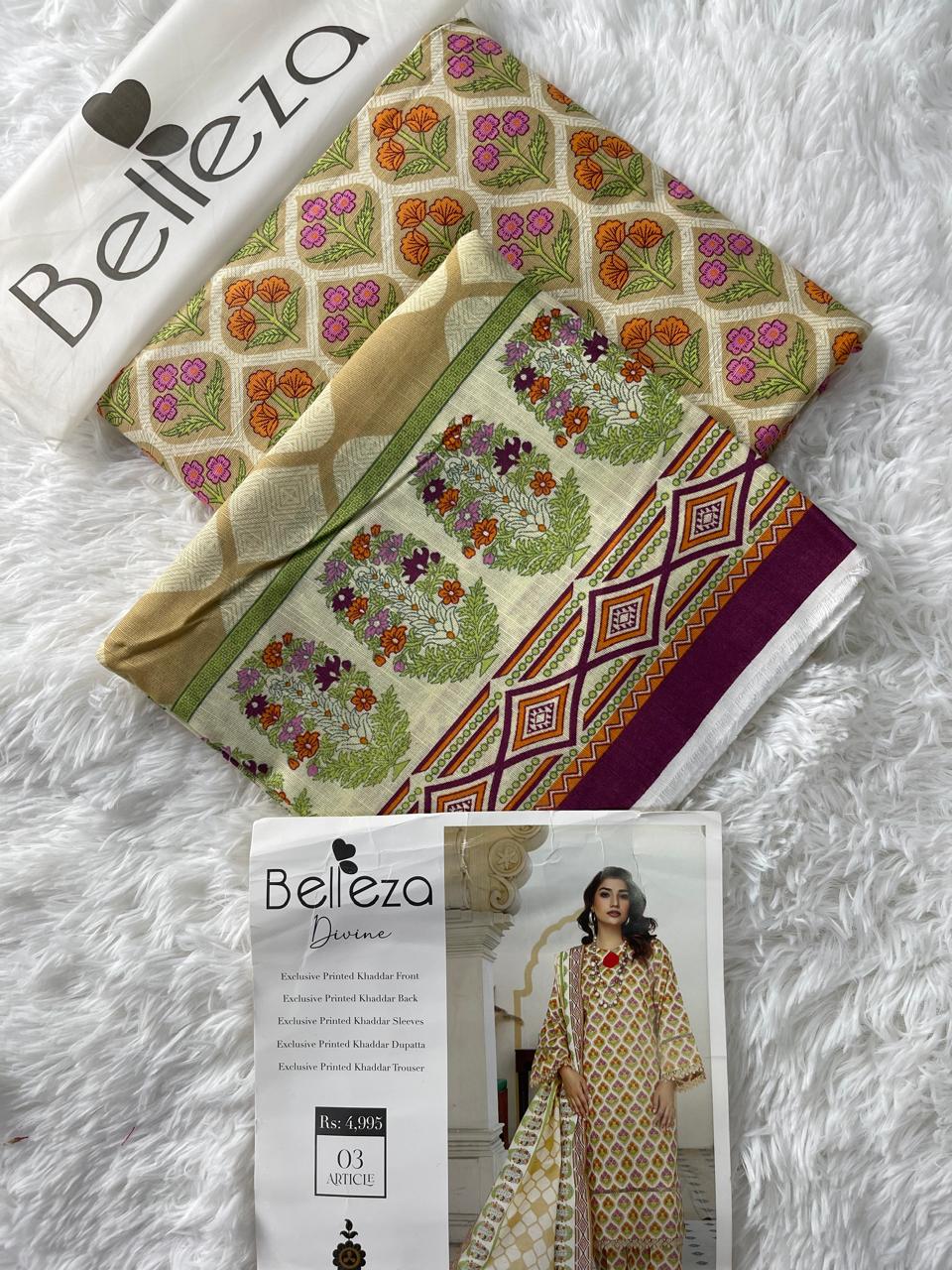 Belleze Khaddar Unstitched Allover 3-Piece Suit 000519