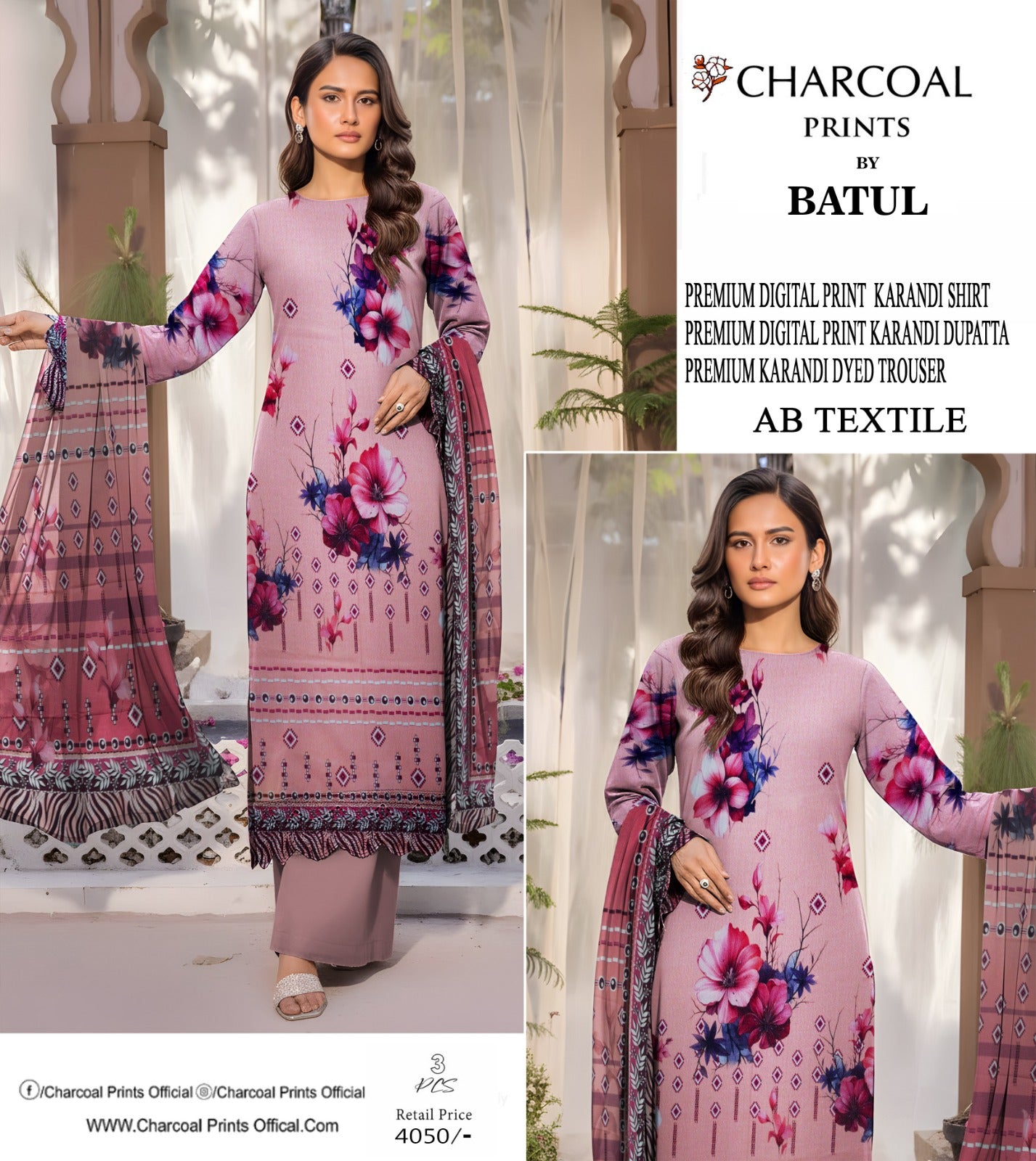 Karandi collection 3Pcs Suit– Charocol Prints Original 000533