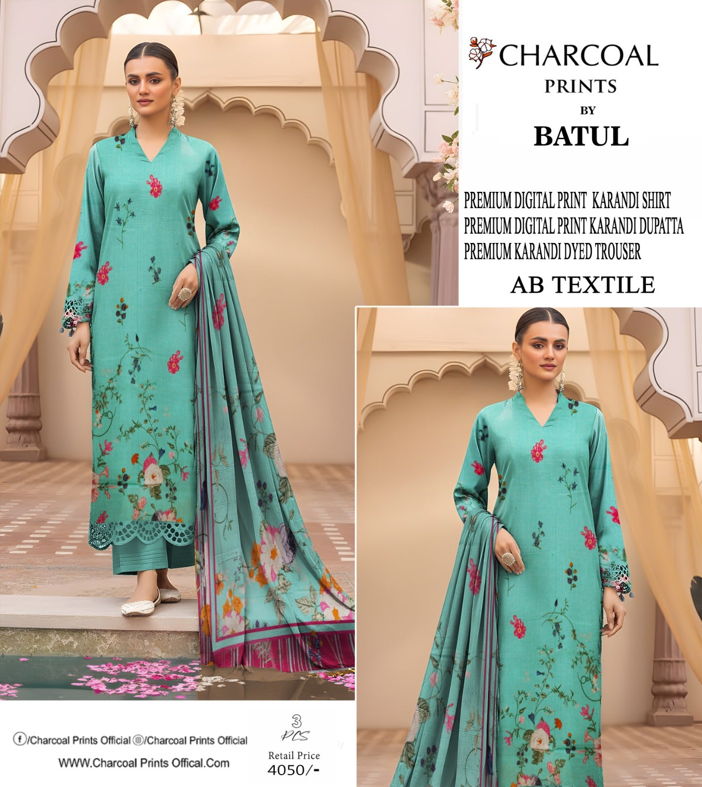 Karandi collection 3Pcs Suit– Charocol Prints Original 000531
